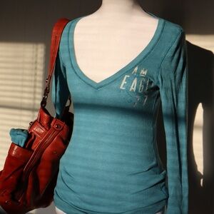 SOLD DO NOT BUY !!! American Eagle Outfitters Teal V-Neck Ribbed Long Sleeve Top